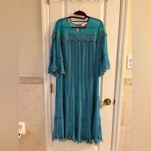 Elegant Turquoise/ Teal Lace Trim Dress